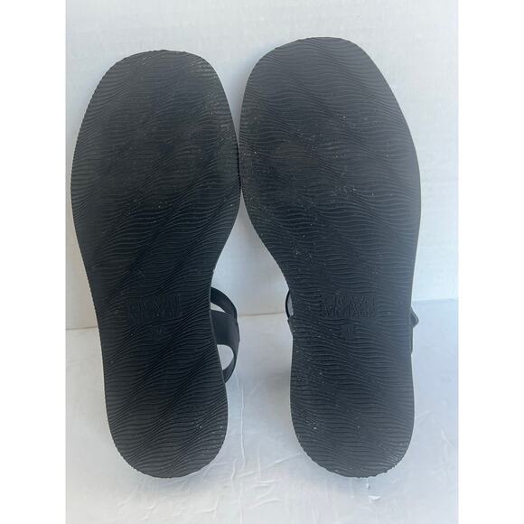 Crown Vintage Cleona Black Leather Strappy Platform Buckle Square Toe Sandal 8M - Picture 9 of 11